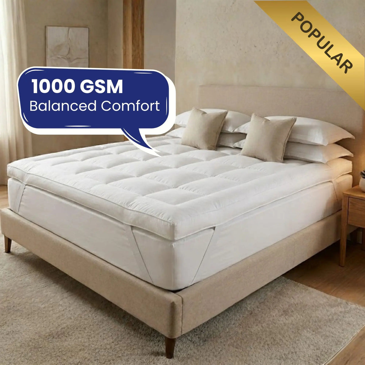 Pressure Relief Mattress Topper – 1000 GSM Hotel Comfort