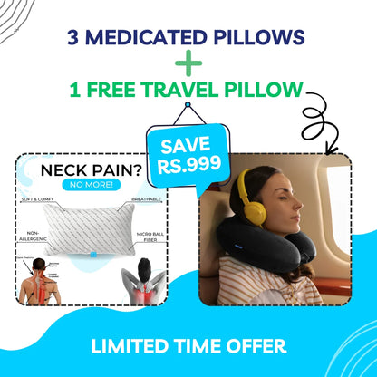 3 Medicated Pillows + 1 Free Travel Pillow – Complete Neck Support Set